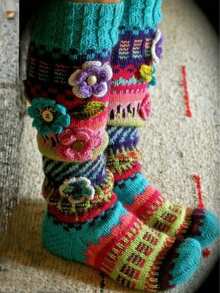 Women's Thigh High Socks Over The Knee Cable Knit Boot Socks, Boho 3D Flower Multicolour Embroidery Long Stcokings Winter Warm Christmas Holiday Leg Warmers