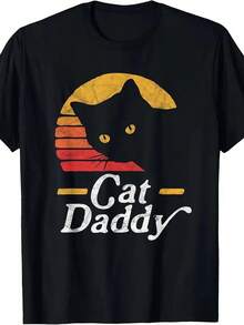 Cat Daddy Vintage 80s   Cat Vintage Distress T-Shirt Cotton T Shirt Hip Hop Vintage Shirts Graphic Tees Street Life Men  Funny Shirts Halloween Fgift Printed & Shipped In USA - 黑色 - 查看 1