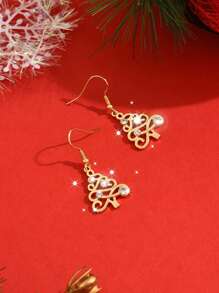 1 对时尚水钻圣诞树吊坠耳环，百搭，适合女性派对、圣诞节、休闲装 - 金色 - 查看 3