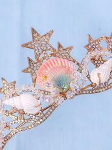 1pc Crystal Princess Crown, Seashell, Star, Mermaid Tail Headband, Performance/Birthday Gift, Crowns, Tiara, Costume Crown, Hair Garland, Head Wreath, Hair Vine, Headpiece, Hair Circlet, Gold Crown, Gold Head Piece - Nhiều màu - Xem 4