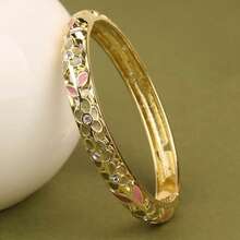 Enamel Bracelet With Hollow Leaf & 3 Floral Rhinestone Inlaid, Slim Openable Vintage Style Jewelry For Women (Batch Color May Vary Slightly Due To Handpainted Crafting)