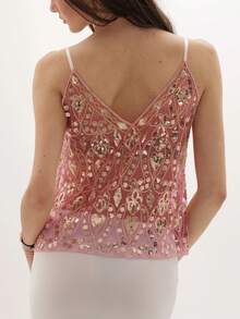 Sequin Cami Tops For Women Y2k Sleeveless V Neck Spaghetti Strap Slim Fit Camisole Summer Casual Going Out Tank Tops Club Streetwear - 彩色 - 查看 2