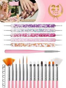 33件套美甲笔套装，美甲工具套装，点钻笔，除尘刷，长线笔，凝胶指甲油设计笔，美甲笔套装，专业人士和初学者必备的美甲用品，适合家庭和美甲沙龙使用 - 彩色 - 查看 17