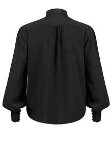 男士优雅蕾丝花边领灯笼袖宽松衬衫，适合工作和通勤，春秋季 - 黑色 - 查看 2