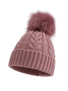 1 件婴儿针织帽，带绒球，适合幼儿男孩和女孩的温暖无檐小帽，秋冬 - 1PC - 查看 6