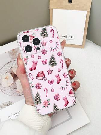 1 st. transparent TPU-fodral med fallskydd, färgglad julhatt, julgran och strumpor, kompatibelt med 15/15Pro/15Plus/15ProMax/16/16Pro/16Plus/16ProMax, Galaxy S23 Ultra/A14/A24, Redmi Note 12 Pro, Pixel 8/8 Pro