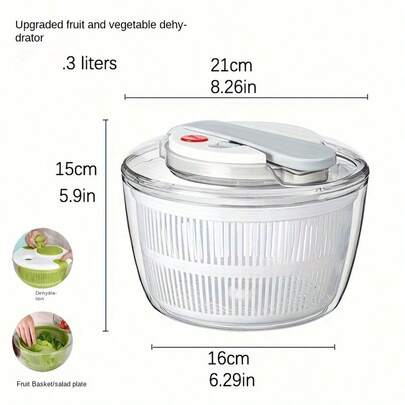 3L Salad Spinner Vegetable And Fruit Dryer – Press Dehydrator With Colander Basket For Kitchen, Black Or White