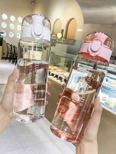 1pc 780ml/26.38oz Round Lid Water Bottle, Minimalist Transparent Sports Water Cup, Portable Woven Strap Water Bottle, Back To School Supplies, Suitable For Outdoor, Camping
