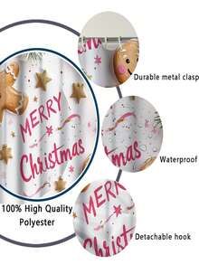 1 Piece/4 Pieces Christmas Scene Winter Decor, Pink Gingerbread Man, Snowflake, Christmas Shower Curtain, Modern Personalized Bathroom Christmas Decor, Waterproof Fabric Shower Curtain Set With 12 Hooks, Non-Slip Bathroom Rug, U-Shaped Toilet Mat, Toilet Lid Cover, Christmas Home Decor. Bathroom Decor