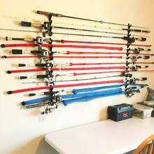 Soporte horizontal para caña de pescar, 4 cañas, Negro, Plástico, Fácil de instalar, Accesorios incluidos