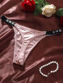 6 sztuk damskich majtek typu stringi z paskiem w kształcie litery, niski stan, oddychające, dopasowane, miękkie, błyszczące, wykonane z satyny - Wielokolorowe - Zobacz 6