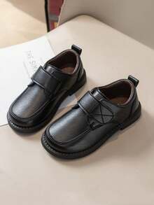 Children's Flat Loafers, Boys' Fashion Leather Shoes, Low Vamp, Autumn Footwear - Black - View 3