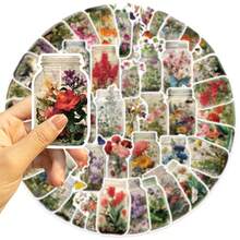 50PCS Vintage Flower Pot Stickers Vinyl Stickers Scrapbook, Journaling, Laptop, Bumper, Skateboard, Water Bottles, Computer, Phone, Cartoon, Hard Hat, Car Stickers And Decals - Multicolor - View 4