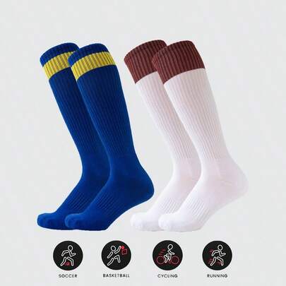 1켤레 독특한 남성용 컬러블록 스포츠 양말, 축구 & 런닝 스타일, 압박 종아리 양말, 스포츠 및 데일리 웨어에 적합