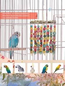 1 pieza Juguete grande para loro, juguete de masticado y mordido de madera de café natural con cuerdas de cuentas de colores, accesorio duradero para jaula de pájaros para estimulación mental e interacción divertida, juguete para loros, diseño alegre, estructura resistente (todos los colores de los accesorios se ensamblan aleatoriamente)