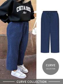 2026春夏加大码格子阔腿裤，女士波西米亚风沙滩裤 | 伊比沙音乐节服装，德比日风格沙滩裙 - 藍色 - 查看 5