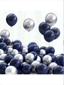 31pcs Navy Blue And Silver Balloons - 10 Inch Metallic Navy Blue And Silver Thickened Chrome Metallic Inflatable Balloons, Suitable For Birthday, Wedding, Baby Shower, Holiday, Carnival Party Decoration - Multicolor - View 5