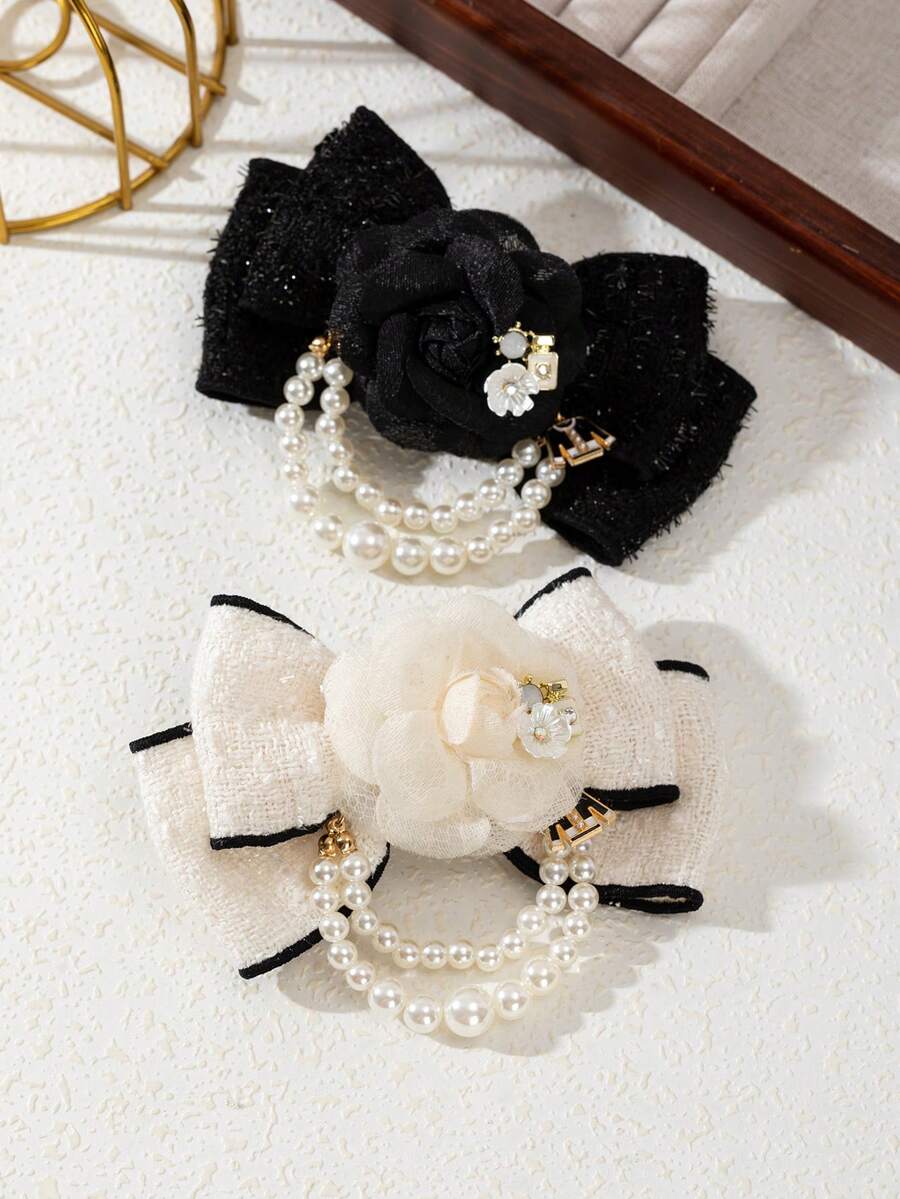 1pc Elegant Floral Bow Design Handmade Faux Pearl Brooch Pin, Luxury Jewelry Accessory For Women, Suitable For Daily Wear, Gift For Occasions