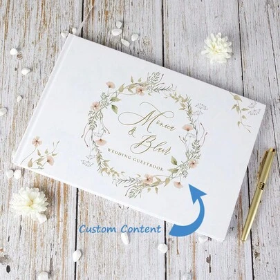 1 artículo: Un libro de visitas de boda personalizado con 38 páginas interiores, con un diseño sencillo y elegante de flores blancas para el libro de visitas y álbum de fotos de boda. Una decoración de boda y un regalo de boda. Amor eterno