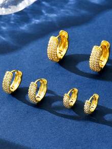 一对精美S925纯银立方氧化锆大、中、小半圆形全钻耳环，优雅珠宝，女士礼品 - 半圈滿鑽 - 查看 6