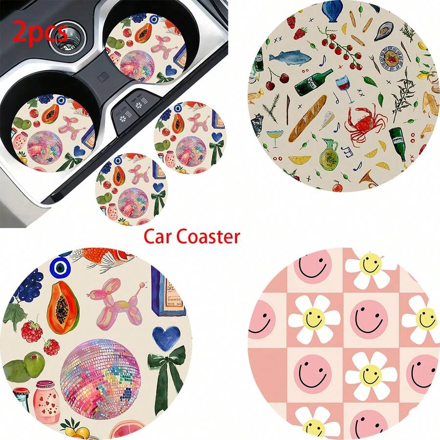 2 件装汽车杯架杯垫，防滑防震通用时尚车载杯垫，插入式内饰配件，派对礼物 - 均碼2pcs - 查看 1
