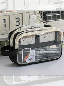 Estuche para lápices de gran capacidad y duradero, funda transparente para lápices de extra gran capacidad, diseño minimalista, fácil de transportar, perfecto para dibujo diario, adecuado como regalo de cumpleaños, aniversario, Día del Niño, Día del Maestro, regreso a la escuela para amigos, familiares, estudiantes, estuche para lápices, útiles escolares, regreso a la escuela