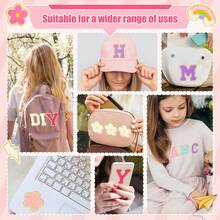 Preppy Chenille Patches Self Adhesive Embroidered For DIY Clothing,Include 52 A-Z Chenille Letter Patches Stickers,20 Rainbow Flower Lighting Bowknot Stick On Patches For Backpacks Hats Jackets - abc - 查看 6
