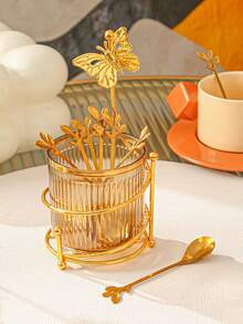 2件/套、4件/套、7件/套咖啡塑料储物罐，配有不锈钢勺子和金属架，1个架子1罐6勺，适用于咖啡、甜点、水果、早餐、蛋糕、户外、派对、礼物、野餐、生日 - 銀色 - 查看 11