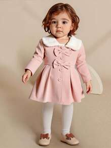 SHEIN Elladie kids 女宝宝蓬松领蝴蝶结装饰风衣，秋冬
