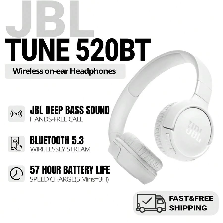JBL TUNE 520BT 蓝牙耳机，无线降噪耳机，57 小时超长续航，蓝牙 5.3 - 白色 - 查看 1