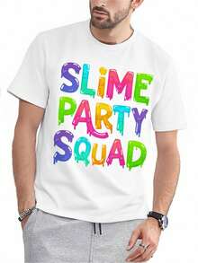 Slime Party Squad Drôle Enfants Garçons Filles Anniversaire Assortir T-Shirt, Manches Courtes, Col Rond - White - View 1