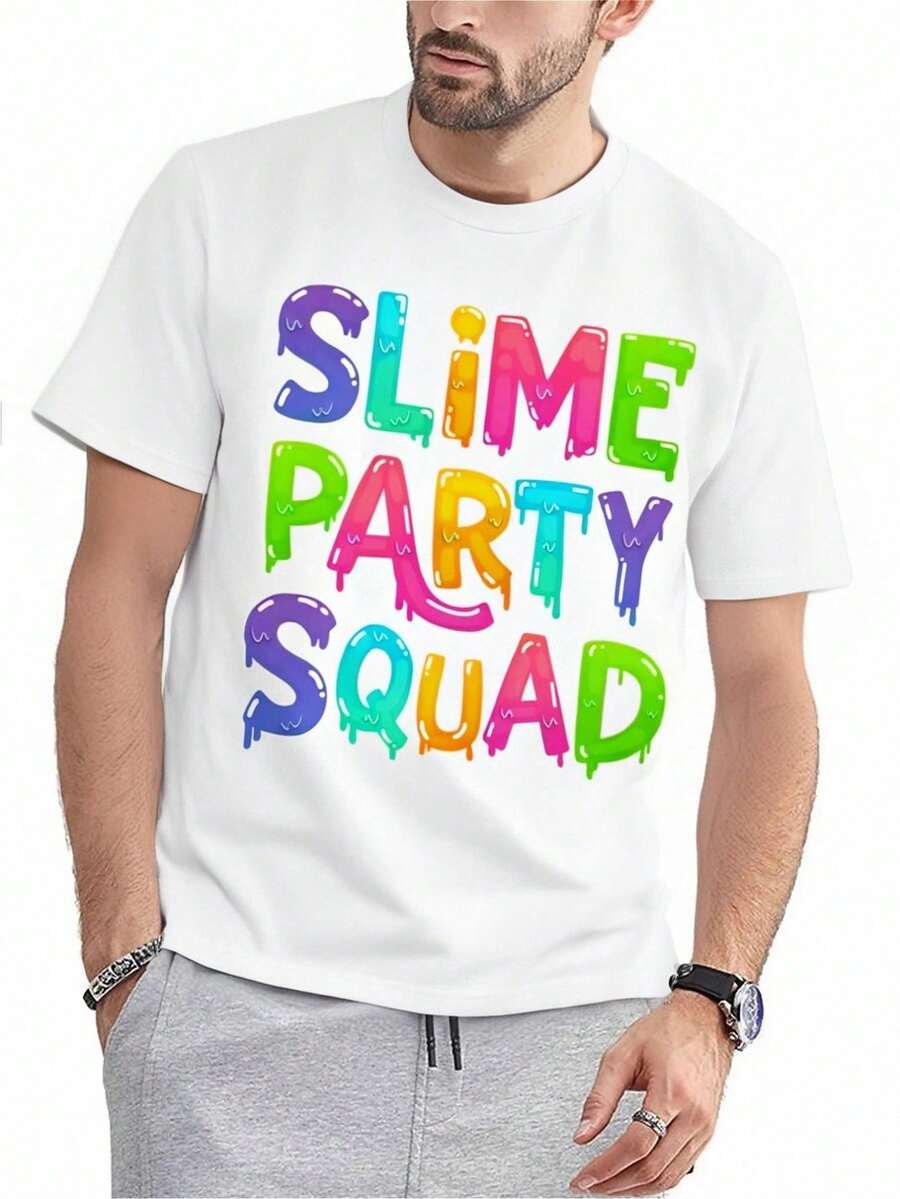 Slime Party Squad Drôle Enfants Garçons Filles Anniversaire Assortir T-Shirt, Manches Courtes, Col Rond - White - View 1