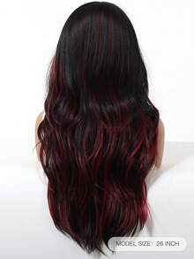 26 Inch Black & Red Long Straight Synthetic Heat Resistant Wig With Bangs, Suitable For Daily Wear, Parties And Cosplay - Piano Color - View 7