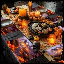 1 pieza/4 piezas/6 piezas Manteles individuales de lino con estampado de elementos de Halloween, decoración del hogar, adecuados para regalos de Halloween, decoración de Halloween, aplicables a la mesa de comedor, para todas las estaciones, manteles de mesa modernos lavables, decoración de habitaciones, manteles individuales, posavasos, manteles de mesa de cocina y comedor, decoración de fiestas interiores/exteriores, decoración del hogar, regalo ideal - Multicolor - Ver 8