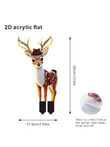 1pc Classic Acrylic 2D Flat Reindeer Garden Stake - Holiday Outdoor Christmas Decor, Freestanding, Animal Themed, Battery-Free