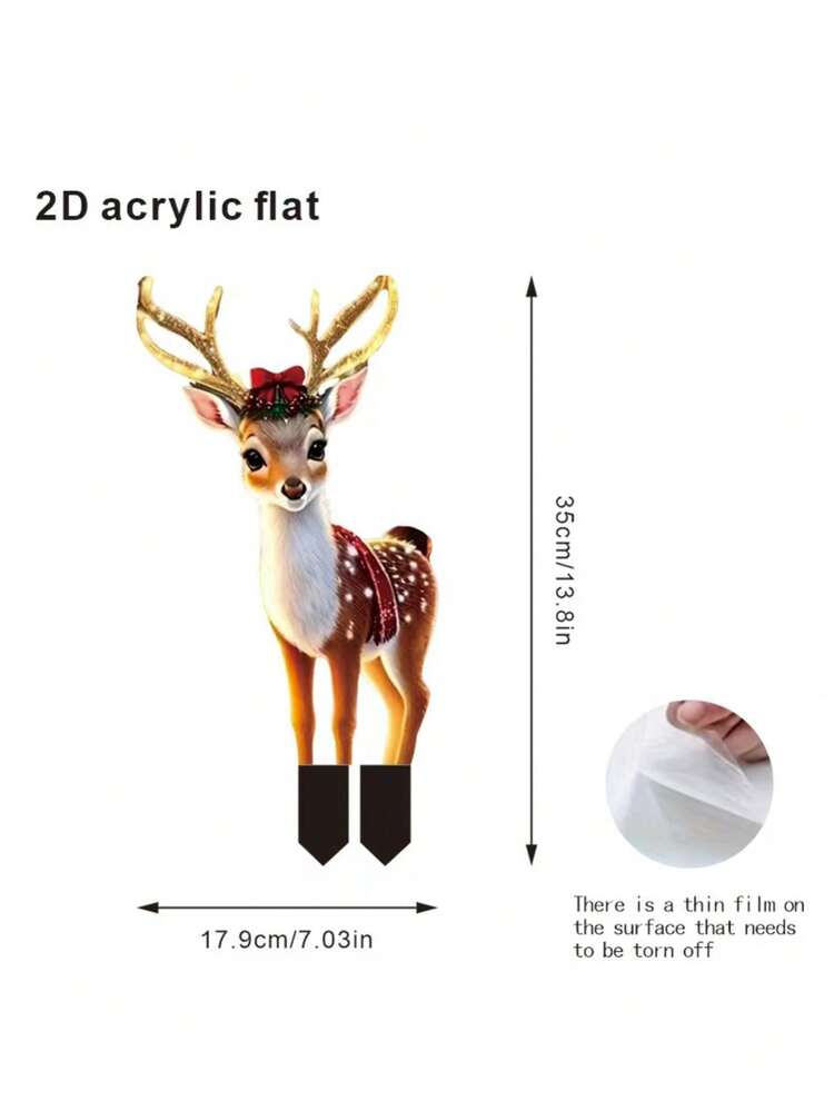 1pc Classic Acrylic 2D Flat Reindeer Garden Stake - Holiday Outdoor Christmas Decor, Freestanding, Animal Themed, Battery-Free - Multicolor - View 11