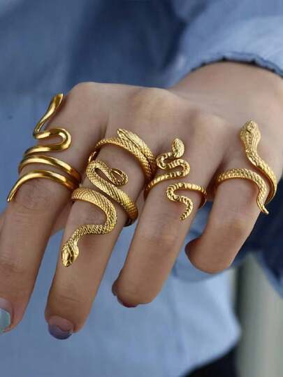 1pc Stainless Steel Snake Ring, 18K Gold Plated Gothic Punk Style Animal Open Ring