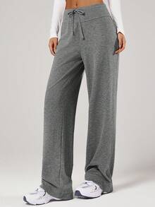 VUTRU 宽松直筒休闲长裤，抽绳腰带，阔腿设计，适合日常穿着、居家休闲、街头风，秋冬季可搭配紧身裤 - 灰色 - 查看 3