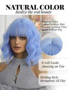 优雅时尚女士假发，14 英寸皇家蓝色耐热合成假发，节日旅行、派对、角色扮演演员假发，日常音乐节、万圣节必备假发 - 寶藍色 - 查看 3