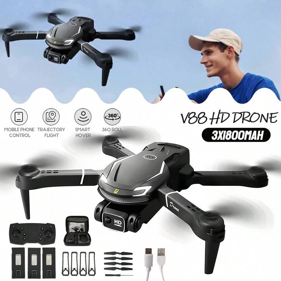 Dual-Lens Drone Remote Control Drone Six-Axis Gyroscope 5GHz Anti-Interference Supports Custom Routes 720° Omnidirectional Obstacle Avoidance Function - 黑色 - 查看 1