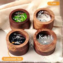 1pc Walnut Wood Oval 2-Slot Custom Personalized Ring Box, Square Walnut Ring Box, Round Ring Box For Wedding Rings, Laser Engraved Wood Ring Box For Proposal, Engagement, Anniversary, Valentine's Day, Birthday,Warm Ambience,Fall Decor,Elegant Living,Artful Living - Multicolor - View 5