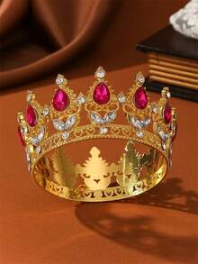 تاج فاخر مرصع بالراين ستون، تيجان من سبيكة عصرية، مناسبة للزفاف وعيد الميلاد وزينة الكيك، بطراز الأميرة - DG245 - مشاهدة 6