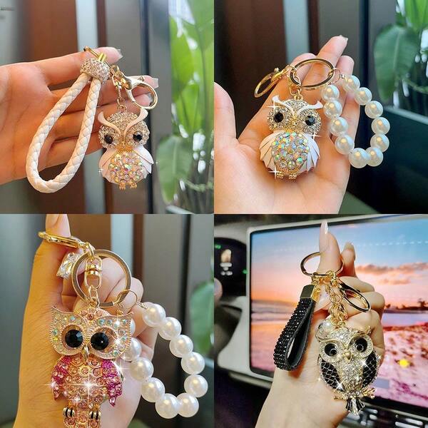 1pc Creative Rhinestone Set Owl Keychain Car Animal Keychain Small Bag Pendant Halloween Accessories Teachers Day Christmas Gift Ideas Bag Accessories Lanyards With Id Holder Car Accessories Bag Charms Car Accessories Friend Sister