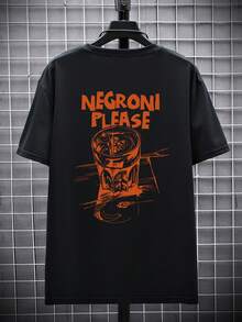 YUNCHIC Men's Casual Versatile Top, Loose Fit, Minimalist Style, Suitable For Summer, Comfortable And Not Stuffy, Creative Graphic Design, Relaxed Short Sleeve T-Shirt, Can Be Paired With Contrasting Elements - Black - View 3