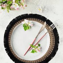 1/4/6pcs Geometric Round Placemats, 14.96 Inches - Rustic Woven Jute Placemats With Tassel Decor, Suitable For Dining Room And Kitchen Table Decoration, Black