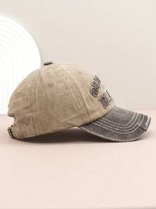 1pc Vintage Washed Letter Embroidery Baseball Cap, Women Petite Wide Brim Deep Crown Casual Street Snapback Hat, Unisex Polyester Fashion Decorative Cap