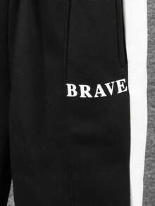 2pcs/Set Teen Boys' Casual Crew Neck Colorblock Sweatshirt And Matching Sweatpants, Suitable For Autumn, Winter, Warmth, School, Home, Daily, Sports, Outing