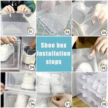 12/10/6件/套 大号 33x24x14cm 白色加厚鞋盒防尘防潮家用鞋子收纳盒折叠鞋盒可堆叠鞋子收纳盒鞋盒，鞋店，用于商店展示和走廊，透明带盖，可折叠可堆叠自由组合鞋架，可堆叠透明塑料盒，用于衣柜，运动鞋，办公室 - 白色 - 查看 11