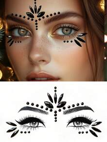 Colorful Face Gems Makeup Stickers, Waterproof Long-Lasting Faux Rhinestones For Masquerade, Holiday, Party, Y2K,Concert Look - Black - View 7
