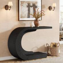 Tribesigns Wood C-Shaped Console Table For Entryway, 43.3" Modern Hallway Entryway Table For Living Room, Entrance, Foyer, Easy Assembly, Black - Black - View 3